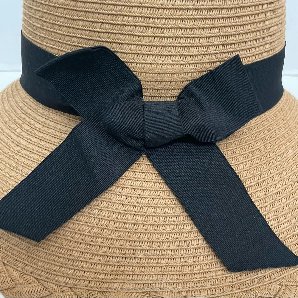 Sun N’ Sand Headwear Hat Bucket Braided Adjustable Tan Black UPF 50 Beach Travel